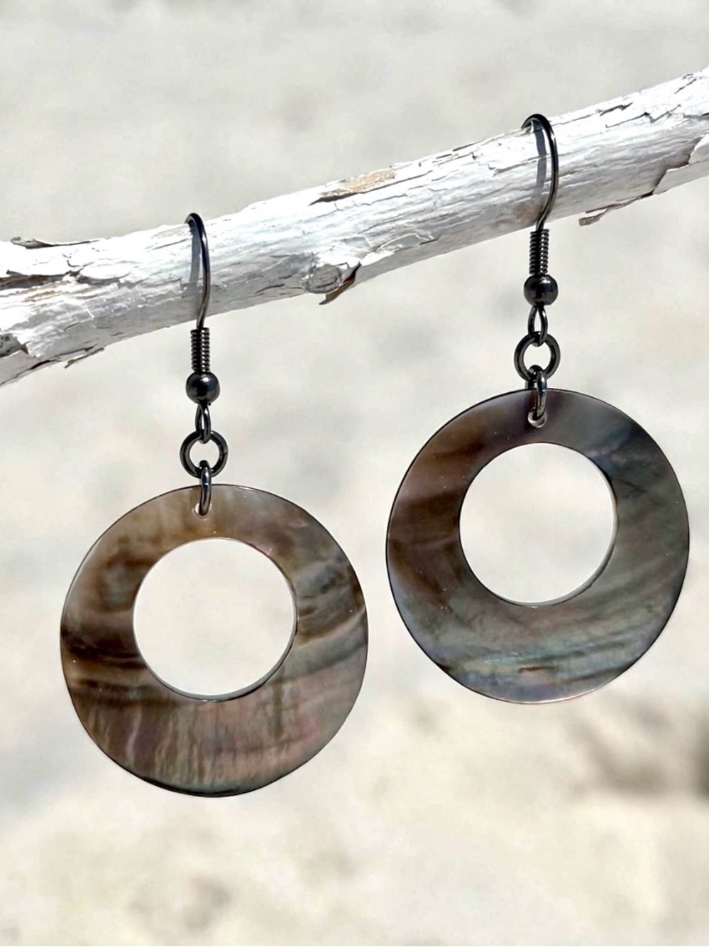 Iridescent Black Lip Shell Hoop Earrings — High Quality Natural Shell